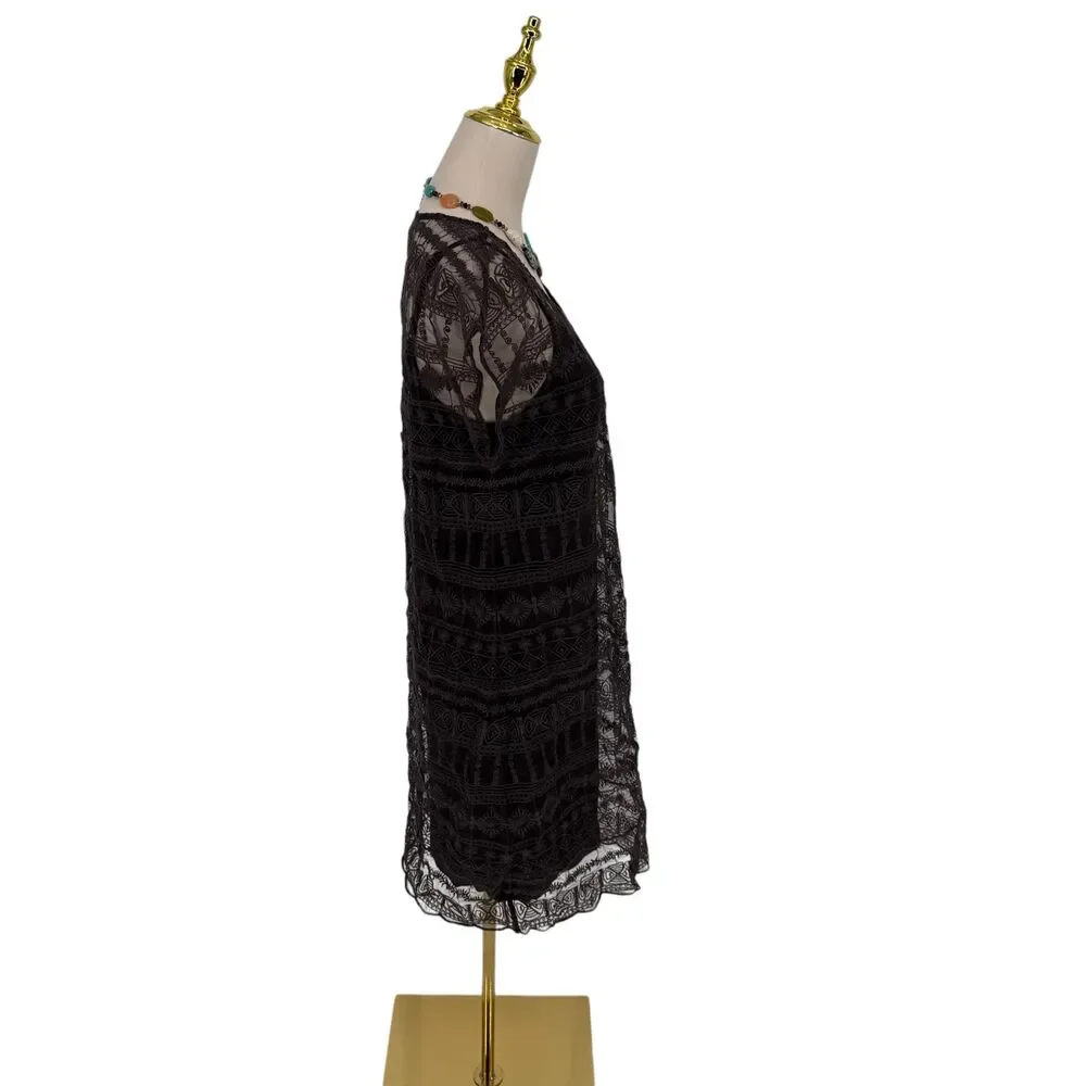 Garnet Hill Lace Dress 4 Brown Taupe Embroidered Lined Shift Slip Scalloped Hem - Picture 10 of 14